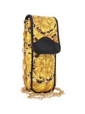 Gianni Versace Chain Shoulder Pouch PVC Canvas Yellow Gold